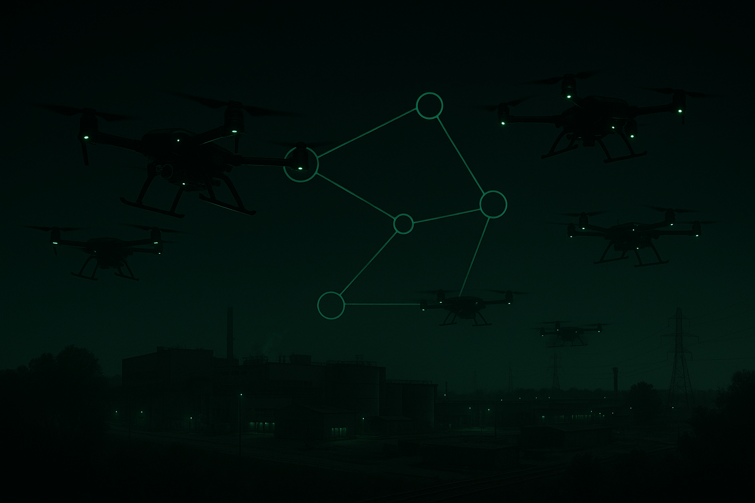 A fleet of autonomous drones coordinated via TensorFleet mission graphs